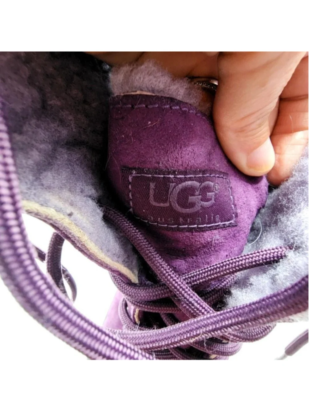 UGG Snow Boots Womens Size 8 Shoes Purple Leather Lace Up Waterproof Vibram